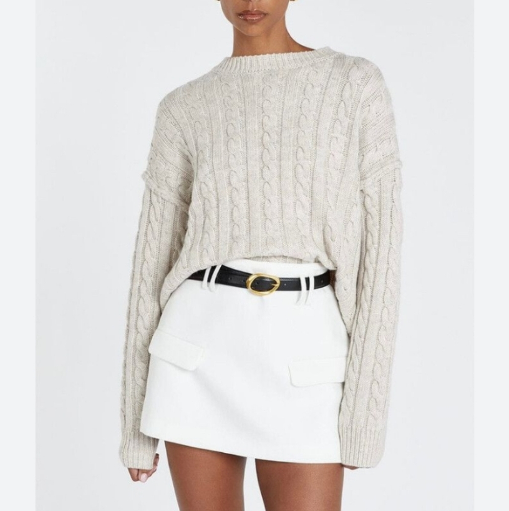 DISSH Cream Cable Knit Crewneck Sweater